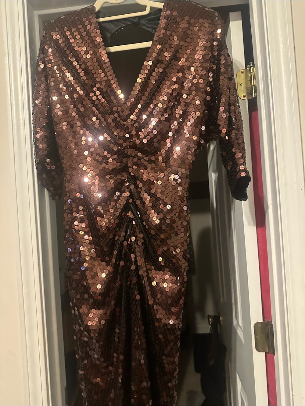Copper Sequin V-Neck Ruched Women’s Dress